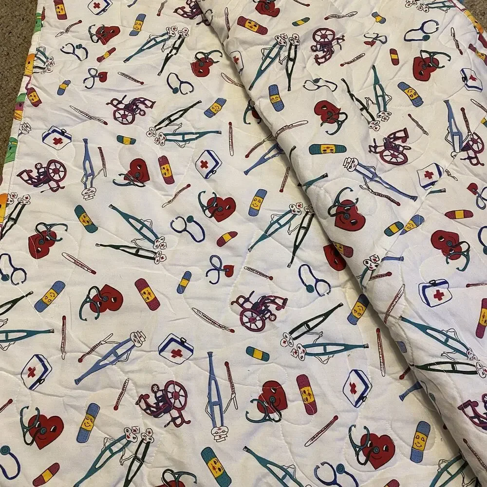 Vintage Handmade Patchwork Quilt Throw Blanket 64”x40” Doctor Nurse Patient